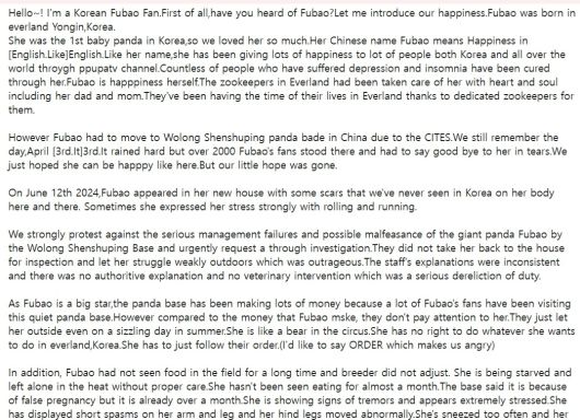 푸바오 구명 국제활동. 팬들의 영문 서신