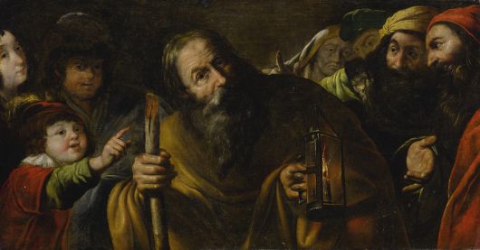 클로드 비뇽, 랜턴을 든 채 정직한 사람을 찾아 나선 디오게네스, 17세기경, 캔버스에 유채, 개인소장