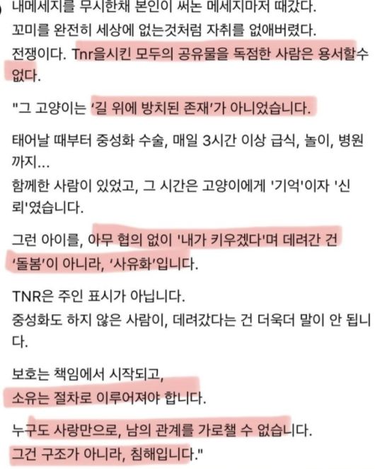 ‘캣맘’이 소셜미디어에 올린 글 [온라인 커뮤니티 갈무리]