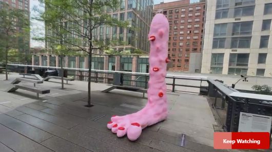 뉴욕 명소 하이라인 공원에 설치된 발 모양의 조형물. 남근을 떠올리게 한다는 반응과 함께 외설 논란이 일고 있다. [뉴욕포스트 갈무리]