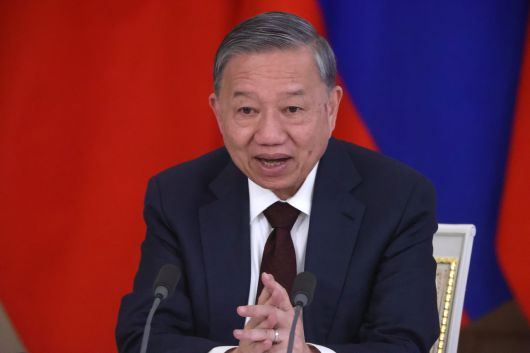 또 럼 베트남 공산당 서기장이 지난 5월 10일(현지시간) 러시아 모스크바에서 열린 블라디미르 푸틴 러시아 대통령과의 회담에서 연설하고 있다. [게티이미지]