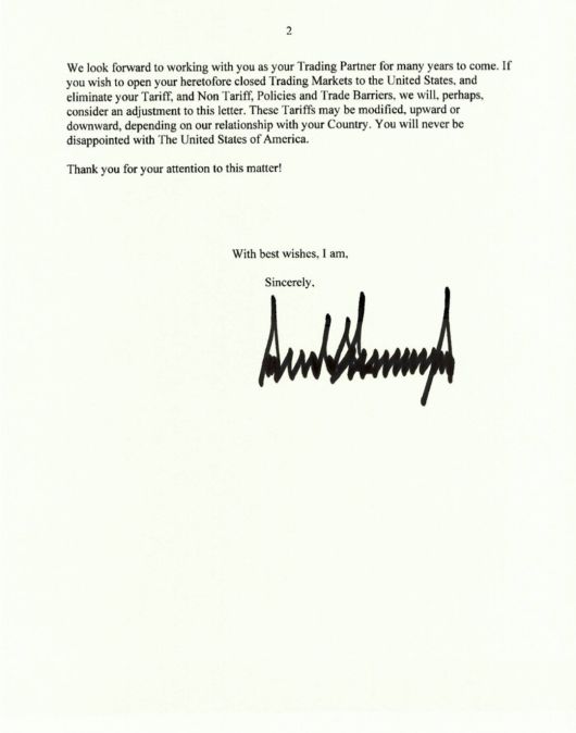 도널드 트럼프 미국 대통령이 한국에 보낸 무역 서한. [트루스소셜 캡처]