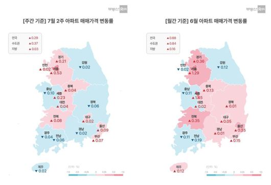 7월 2주 아파트 매매가격 변동률. [부동산R114 제공]
