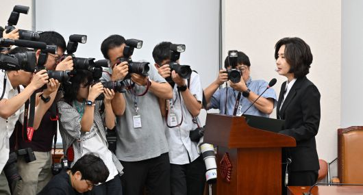 이진숙 교육부 장관 후보자가 16일 오전 서울 여의도 국회 교육위원회에서 열린 인사청문회에서 모두발언을 하고 있다.  임세준 기자