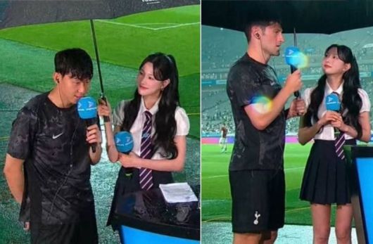 손흥민 선수가 지난 3일 서울월드컵경기장에서 토트넘과 뉴캐슬의 경기가 끝난 뒤 인터뷰하고 있는 모습(왼쪽)괴 토트넘의 벤 데이비스 선수가 경기를 마친 소감을 밝히고 있는 모습. [온라인 커뮤니티]