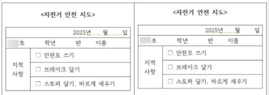 한 초등학교에서 자전거 안전 지도를 위해 만든 ‘자전거 지적사항 자료’. [독자제공]