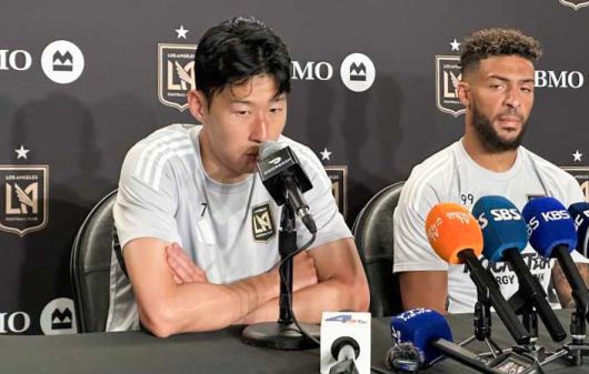 임미나 특파원 = 손흥민이 31일(현지시간) LA BMO 스타디움에서 열린 샌디에이고FC와의 홈 경기가 끝난 뒤 기자회견에서 첫 홈경기를 치른 소감에 대해 답하고 있다.[연합]