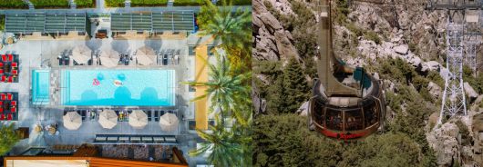 왼쪽 ARRIVE 호텔, 오른쪽 팜스프링스 에어리얼 트램웨이 (©캘리포니아 관광청)