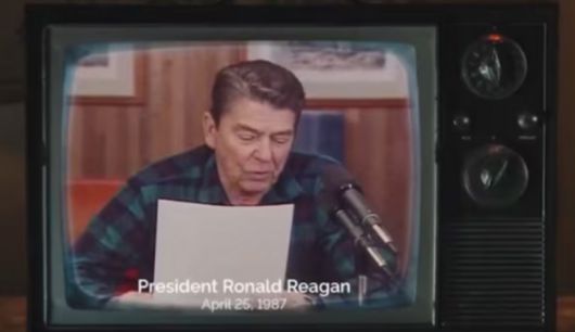 캐나다 온타리오주에서 고(故) 레이건 전(前) 대통령의 라디오 연설을 차용한 관세 비판 광고가 송출되면서 트럼프 미국 대통령이 분노, 캐나다에 추가 관세를 예고했다. [TV 광고 화면 캡처]