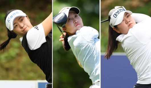 2025 KLPGA 투어 신인상 포인트 1~3위를 달리는 서교림(왼쪽부터), 김시현, 송은아   [KLPGA 제공]