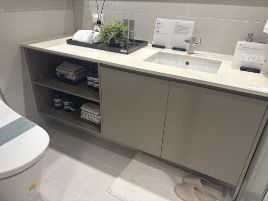 84㎡B 타입 욕실의 모습. 호텔식 선반형 세면대가 기본으로 제공된다. 정주원 기자