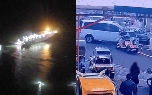 지난 19일 신안군 장산도 인근 족도에 좌초한 퀸제누비아2호(왼쪽)와 24일 제주시 우도면 천진항에서 행인을 향해 돌진한 렌터카 사고 모습. [독자 제공]