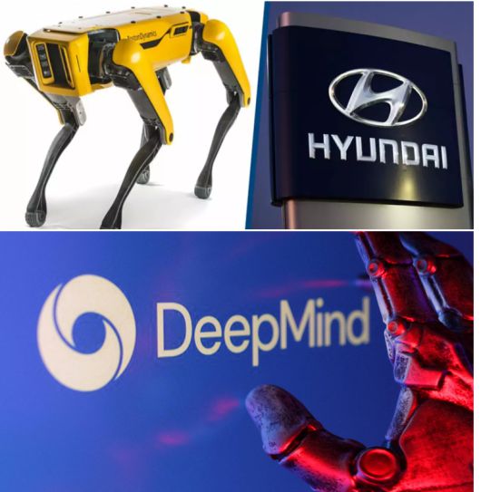 현대차그룹 계열사 보스턴다이나믹스는 미래 휴머노이드 기술 개발을 가속화하기 위해 구글 딥마인드와 전략적 파트너십을 체결했다고 6일 밝혔다. 사진은 현대차와 딥마인드 CI 이미지 [현대차 및 딥마인드 제공]