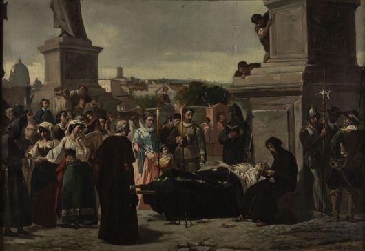 로렌초 발레스(추정), 산탄젤로 다리 위 베아트리체 첸치, 1846년경, 캔버스에 유채, 43x62.7cm