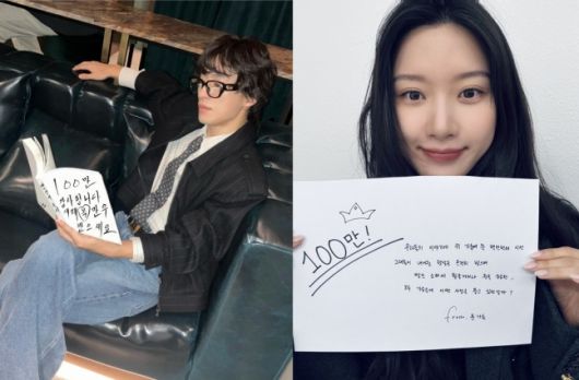 배우 구교환(왼쪽), 문가영 100만 돌파 감사 인사 [사진 쇼박스]