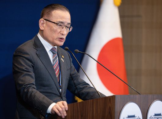 위성락 국가안보실장이 14일 일본 오사카에 마련된 대한민국 프레스센터에서 한일 정상회담 관련 주요성과 브리핑을 하고 있다. [연합]