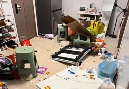 A씨 남편이 부셔서 어질러진 거실 모습. [SCMP 갈무리]