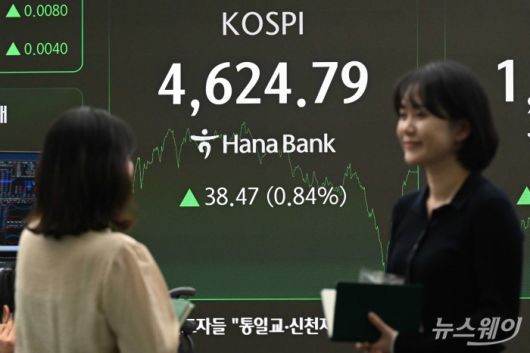 코스피가 미국 증시 강세와 주도주 상승에 힘입어 4600선에 안착하며 장중 사상 최고치를 경신한 12일 오후 서울 중구 하나은행 본점 딜링룸에서 직원들이 업무를 보고 있다. 이날 코스피는 38.47p(0.84%) 오른 4624.79 마감했다. 사진=강민석 기자 kms@newsway.co.kr