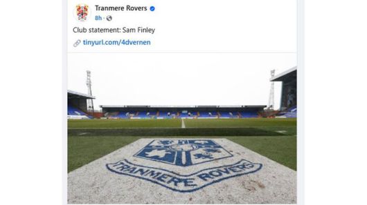 핀리의 징계 소식을 전한 트랜미어 로버스. (사진=트랜미어 로버스 구단 SNS, 연합뉴스)