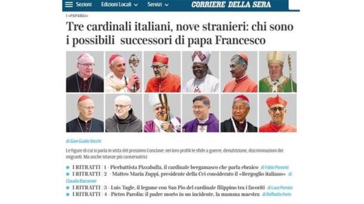 이탈리아 일간지 코리에레델라세라가 꼽은 차기 교황 유력 후보 12명(하단 오른쪽 두번째는 유흥식 추기경) (사진=이탈리아 일간지 코리에레델라세라 캡처)