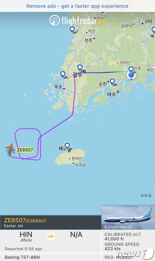 실시간 항공편 추적 사이트 '플라이트 트레이더24' 캡쳐 © 뉴스1