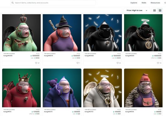 세계 최대 NFT 거래 플랫폼 '오픈씨'에서 개당 수천 만원 대에 거래되고 있는 NFT '메타콩즈' (홈페이지 캡처) © 뉴스1