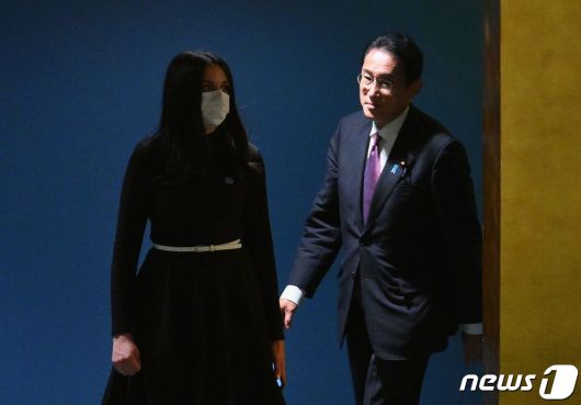 기시다 후미오 일본 총리가 20일 (현지시간) 뉴욕 유엔 본부에서 열린 77차 유엔 총회에서 연설을 하기 위해 도착을 하고 있다. ⓒ AFP=뉴스1 ⓒ News1 우동명 기자