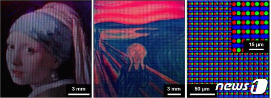 페로브스카이트 이중층 전사 인쇄 방식을 이용한 초고해상도 화소화 예시. (UNIST 제공)