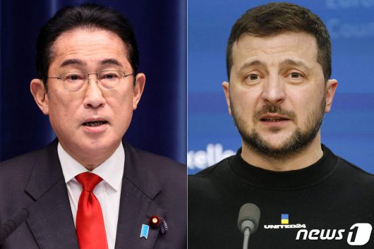 기시다 후미오 일본 총리(왼쪽)와 볼로디미르 젤렌스키 우크라이나 대통령 ⓒ AFP=뉴스1