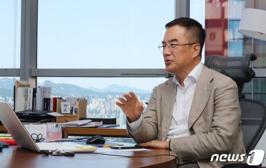 김동환 3PRO TV 대표가 8일 서울 여의도 3PRO 사옥에서 뉴스1과 인터뷰 하고 있다. 2023.8.8/뉴스1 ⓒ News1 장수영 기자