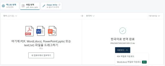 인공지능(AI) 기반 번역 프로그램 '딥엘'에서 '파일 번역' 기능을 쓰는 모습. 2023.11.10. 오현주 기자