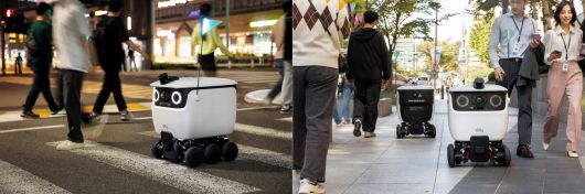 실내외 배달로봇 딜리가 자율주행으로 배달하고 있다.(우아한형제들 제공)