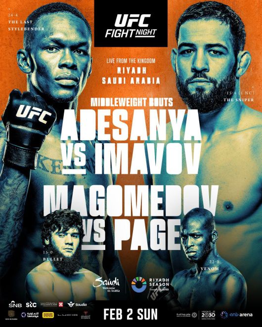 아데산야와 이마보프가 2월 2일 UFC 파이트나이트에서 맞붙는다.(UFC 제공)