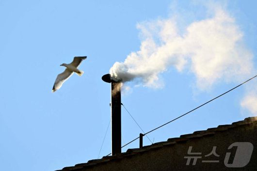 8일(현지시간) 바티칸 시스티나 성당 굴뚝에서 흰 연기가 피어오르며 새 교황이 선출됐음을 알리고 있다. ⓒ AFP=뉴스1