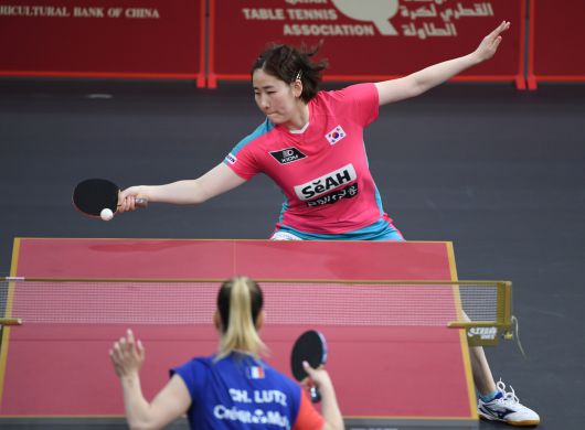 여자 단식 첫 경기에서 패한 이은혜(대한탁구협회 제공)