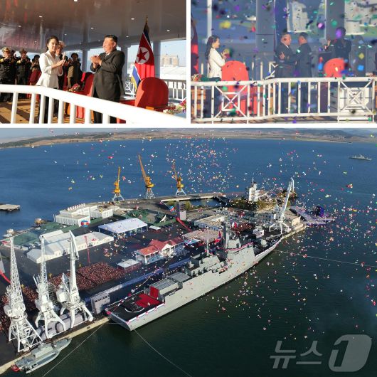 (평양 노동신문=뉴스1) = 지난달 25일 서해 남포조선소에서 개최된 '최현'호 진수식 모습. [국내에서만 사용가능. 재배포 금지. DB 금지. For Use Only in the Republic of Korea. Redistribution Prohibited] rodongphoto@news1.kr