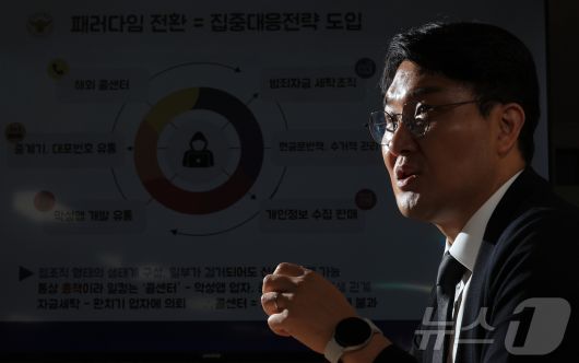 심무송 서울경찰청 피싱범죄수사계장(경정)이 22일 오전 서울 마포구 성산로 서울경찰청 광역수사단 형사기동대 피싱범죄수사계에서 뉴스1과 인터뷰를 하고 있다. 2025.5.22/뉴스1 ⓒ News1 박정호 기자