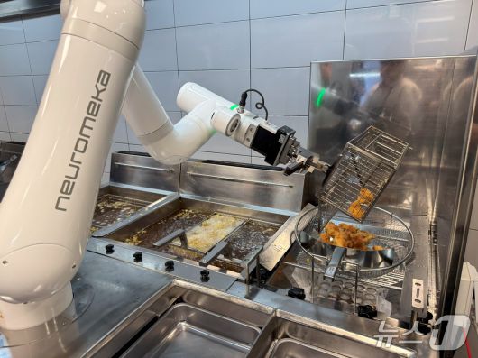 치킨 투입부터 1·2차 튀김, 기름 털기까지 전 과정을 자동으로 수행하는 교촌에프앤비의 로봇 튀김 시스템2025.05.30/뉴스1 ⓒ News1 이강 기자