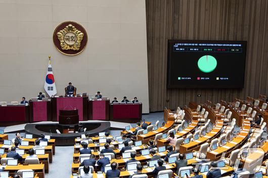 5일 오후 서울 여의도 국회 본회의에서 내란 특검법(윤석열 전 대통령 등에 의한 내란·외환 행위의 진상규명을 위한 특별검사 임명 등에 관한 법률안)이 통과되고 있다. 2025.6.5/뉴스1 ⓒ News1 이재명 기자