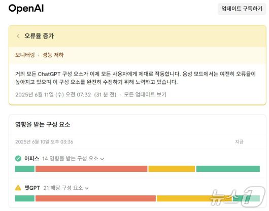 오픈AI 상태페이지 갈무리