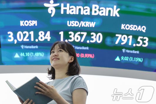 서울 중구 하나은행 딜링룸 전광판./뉴스1 ⓒ News1 민경석 기자