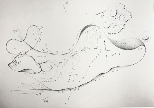 김보라 마음의 지도_2024_연필, 종이, 스캐너, 프린트, 지점토, 베갯잇_31.4 x 93 cm1 (서울시립미술관 제공)