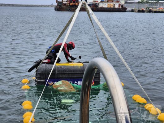 본격적인 여름 행락철이 시작된 7일 강원 속초시 속초해양경찰서 전용부두 인근 해상에서 해양경찰이 인명 구조·구급 대응 훈련을 실시하고 있다. 2025.7.7/뉴스1 ⓒ News1 윤왕근 기자