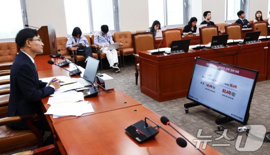 15일 오전 서울 여의도 국회 기획재정위원회에서 임광현 국세청장 후보자 인사청문회가 열리고 있는 가운데 임 후보자 세무법인 선택 관련 의혹 자료가 나오고 있다. 2025.7.15/뉴스1 ⓒ News1 김민지 기자