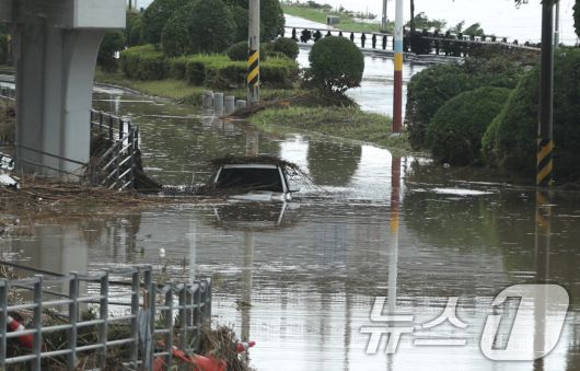 19일 내린 폭우로 울산시 중구 울산교 하부 도로에서 차량이 물에 잠겨있다. 2025.7.19/뉴스1 ⓒ News1 조민주 기자