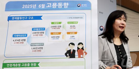 공미숙 통계청 사회통계국장이 세종시 정부세종청사에서 2025년 6월 고용동향을 발표하고 있다. 2025.7.16/뉴스1 ⓒ News1 김기남 기자