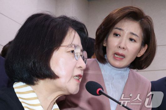 나경원 국민의힘 의원이 지난 9월 22일 서울 여의도 국회 법제사법위원회에서 열린 검찰개혁 입법청문회에서 퇴장 명령을 한 추미애 위원장에게 항의하고 있다. 정가 일각에선 추미애 위원장이 내년 지방선거 때 경기지사 출마 가능성이 있으며 그 경우 나 의원이 대항마로 유력하다는 설이 나돌았다. 2025.9.22/뉴스1 ⓒ News1 신웅수 기자