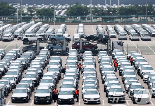 경기 평택시 포승읍 평택항에 수출용 차량들이 세워져 있는 모습. /뉴스1 ⓒ News1