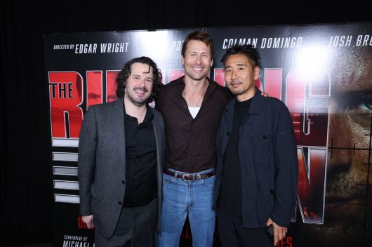 '더 러닝 맨' 에드가 라이트 감독, 글렌 파월, 정정훈 촬영감독(왼쪽부터, 롯데엔터테인먼트 제공)