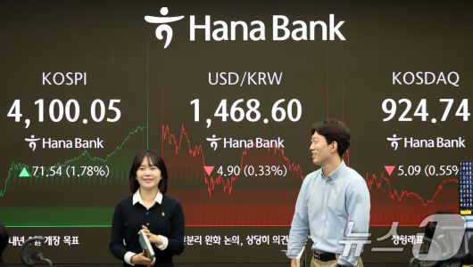 5일 오후 서울 중구 하나은행 딜링룸 전광판에 시황과 원달러 환율이 보이고 있다.  2025.12.5/뉴스1 ⓒ News1 김명섭 기자